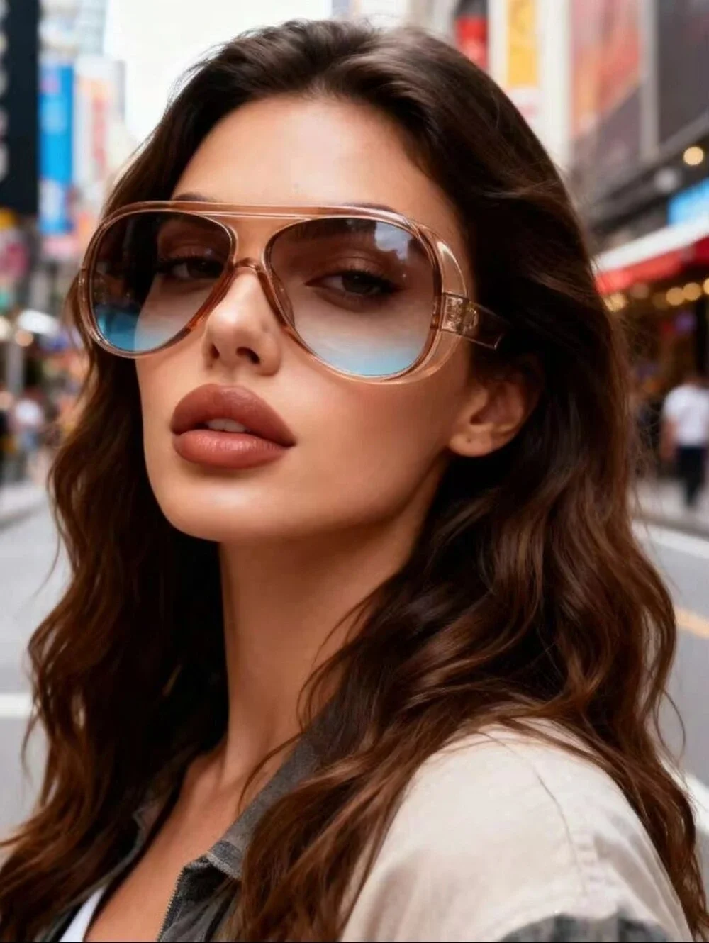 Aviator Gradient Lens Women's Sunglasses - Brown Frame, Blue Fade Lenses